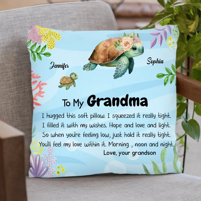 Custom Personalized Grandparent Pillow Cover - Upto 6 Grandchildren - Gift Idea For Grandma/Grandpa - I Hugged This Soft Pillow