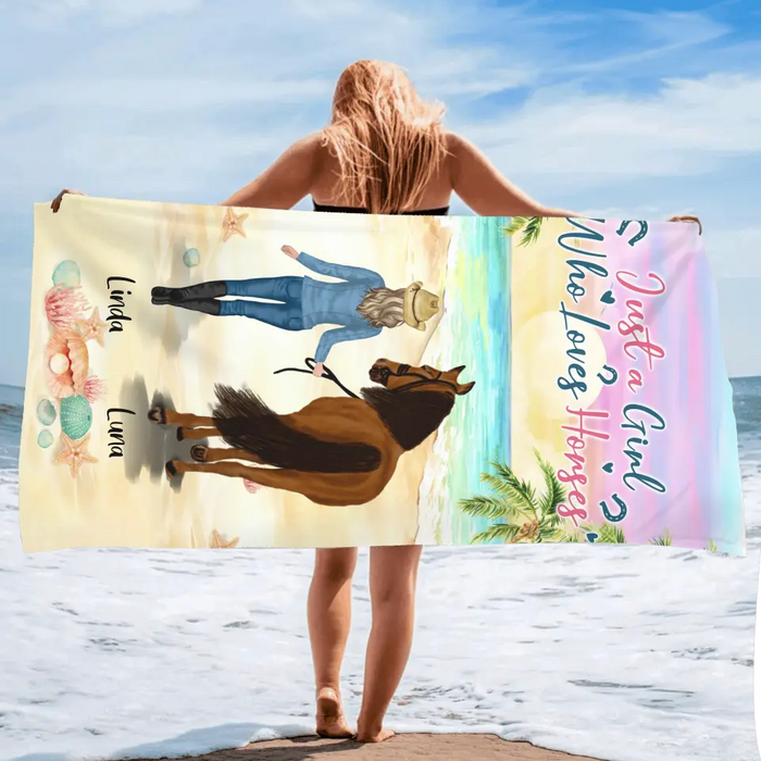 Custom Personalized Horse Girl Summer Vibe Beach Towel - Upto 6 Horses - Best Gift For Horse Lover - Just A Girl Who Loves Horses