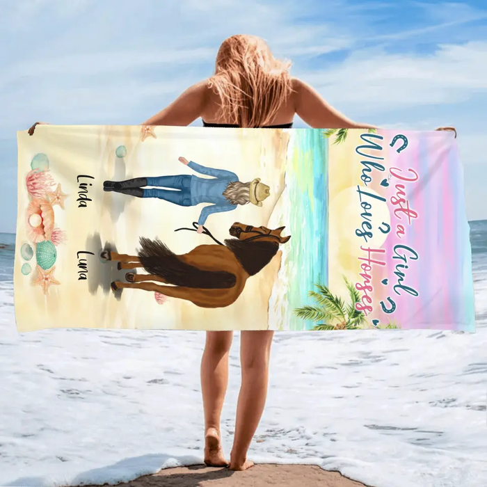 Custom Personalized Horse Girl Summer Vibe Beach Towel - Upto 6 Horses - Best Gift For Horse Lover - Just A Girl Who Loves Horses