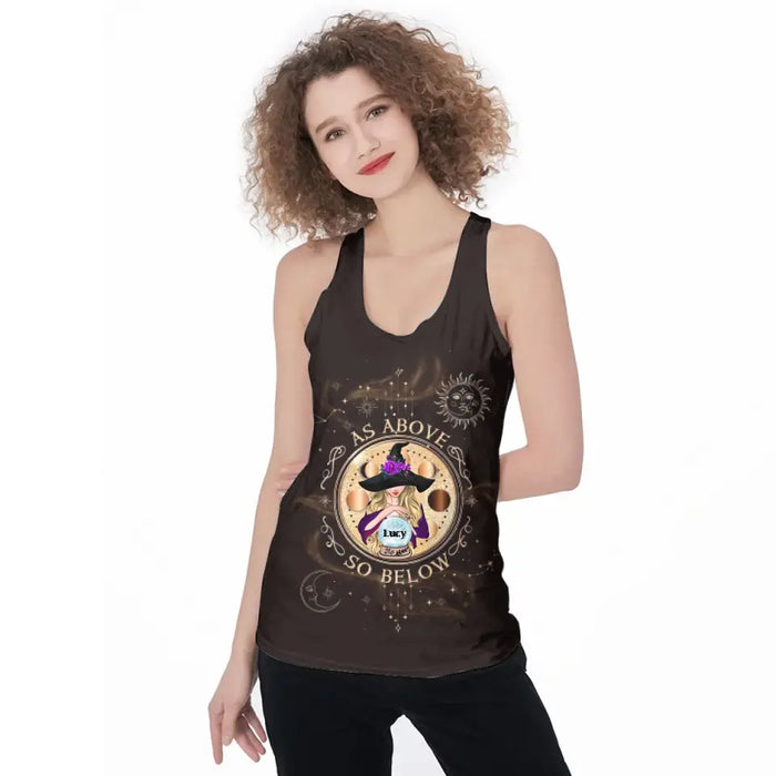 Personalized Witch AOP Women's Racerback Tank Top - Gift Idea For Halloween/ Friends - As Above So Below