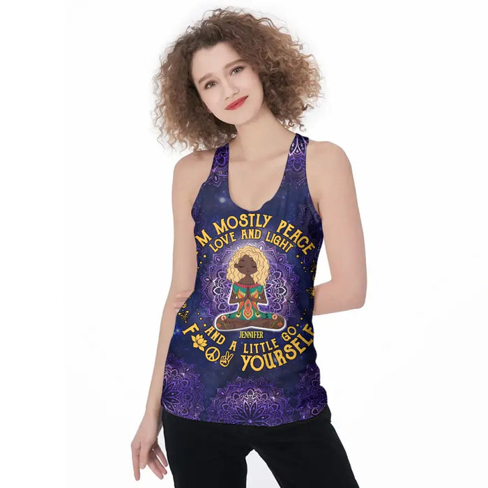 Custom Personalized Yoga AOP Tank Top/Leggings - Gift Idea for Yoga Lovers - I'm Mostly Peace Love And Light