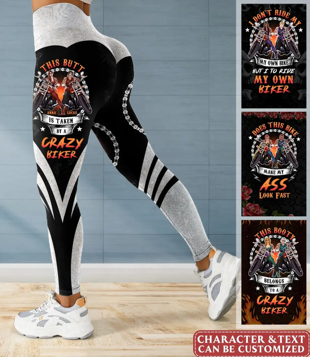 Custom Personalized Biker AOP Women's High Waist Leggings - Gift Idea for Biker/Couple - This Booty Belongs To A Crazy Biker