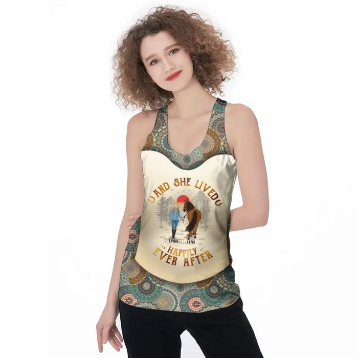 Custom Personalized Horse Girl AOP Tank Top/Leggings - Upto 6 Horses - Gift Idea for Horse Lovers - And She Lived Happily Ever After