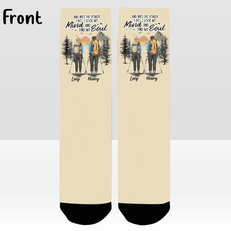 Personalized Hiking Men's/ Women's Socks - Gift Idea For Couple/ Hiking Lovers - And Into The Forest I Go I Lose My Mind and Find My Soul