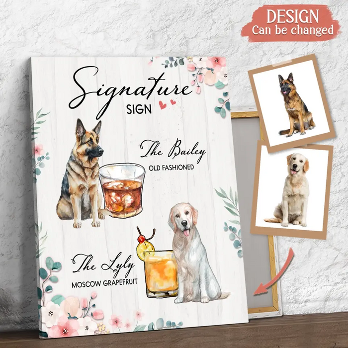 Personalized Wedding Canvas - Upload Upto 2 Pet's Photo - Wedding Gift Idea For Couple/ Dog Lover - Signature Drink Sign