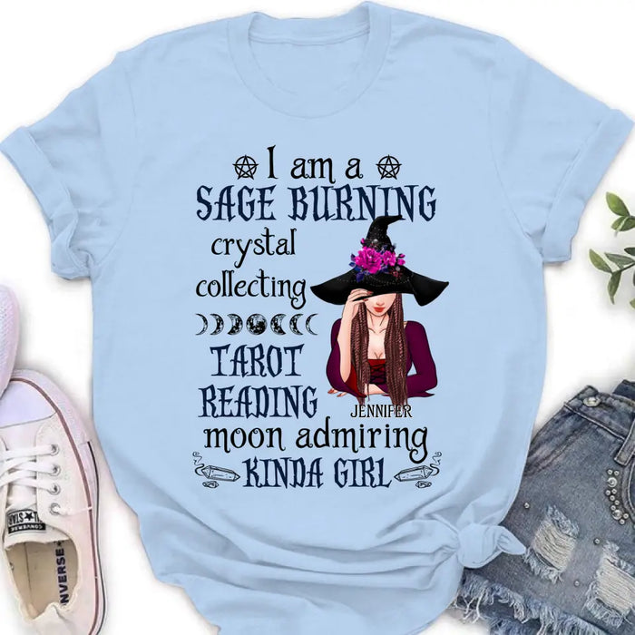 Custom Personalized Witch Shirt/Hoodie - Halloween Gift Idea for Witch Lovers - I Am A Sage Burning Crystal Collecting