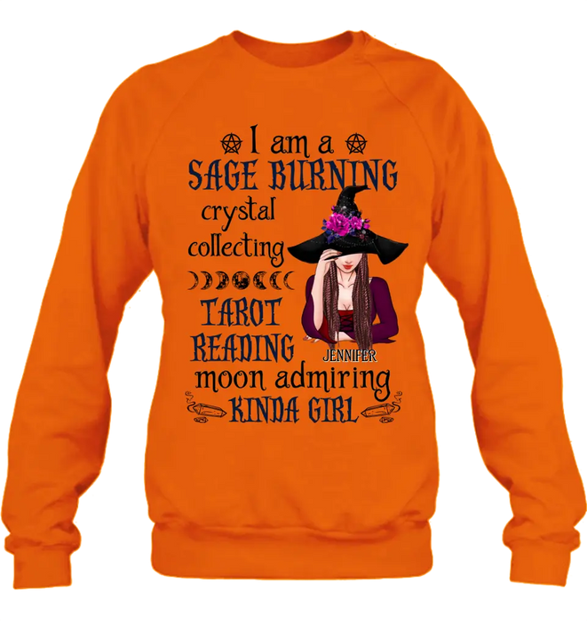 Custom Personalized Witch Shirt/Hoodie - Halloween Gift Idea for Witch Lovers - I Am A Sage Burning Crystal Collecting
