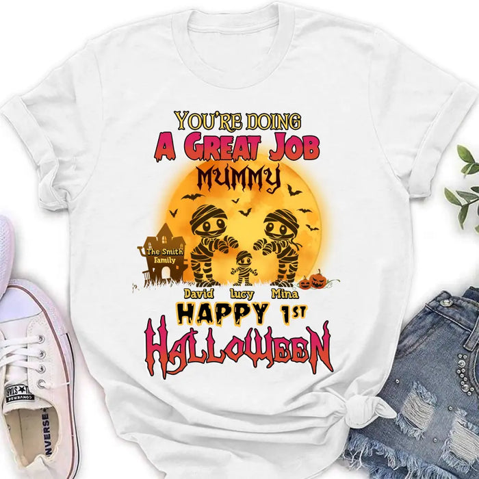 Personalized 1st Halloween Shirt/Baby Onesie - Gift Idea For Halloween/Family -You're Doing A Great Job Mummy Happy 1st Halloween