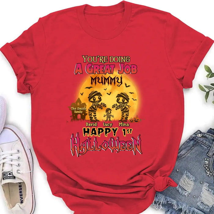 Personalized 1st Halloween Shirt/Baby Onesie - Gift Idea For Halloween/Family -You're Doing A Great Job Mummy Happy 1st Halloween