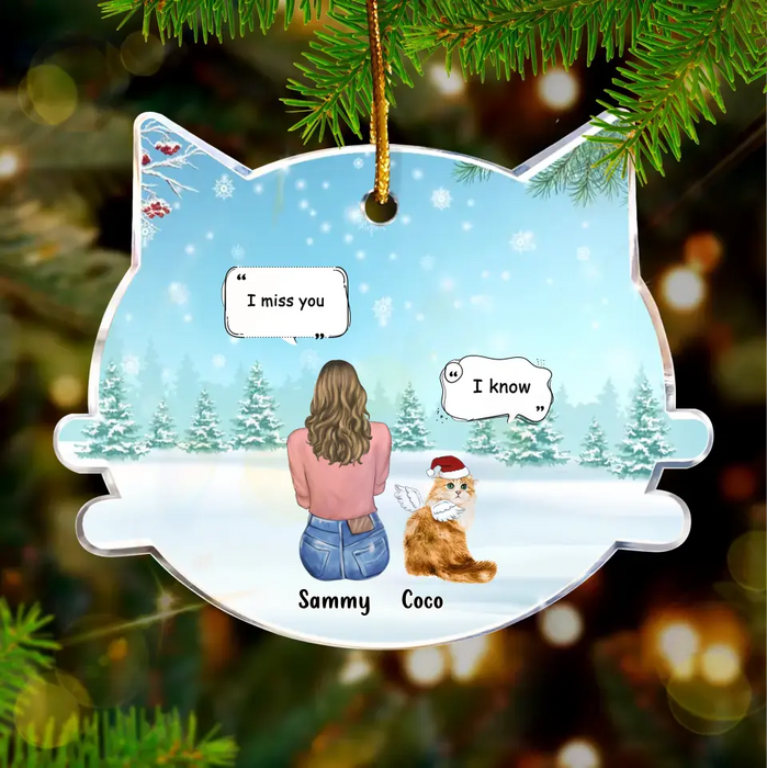 Custom Personalized Cat Memorial Christmas Acrylic Ornament - Up to 4 Cats - Memorial Gift Idea For Cat Owner - I Miss You