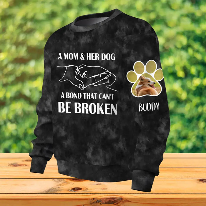 Custom Personalized Dog Mom AOP Sweater - Up to 3 Dogs - Christmas Gift for Dog Lovers - A Mom & Her Dog A Bond That Can't Be Broken