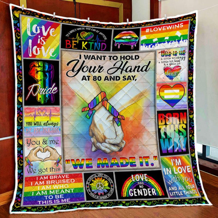 I Want To Hold Your Hand At 80 Quilt Blanket Same Sex Pride Quilt Blanket